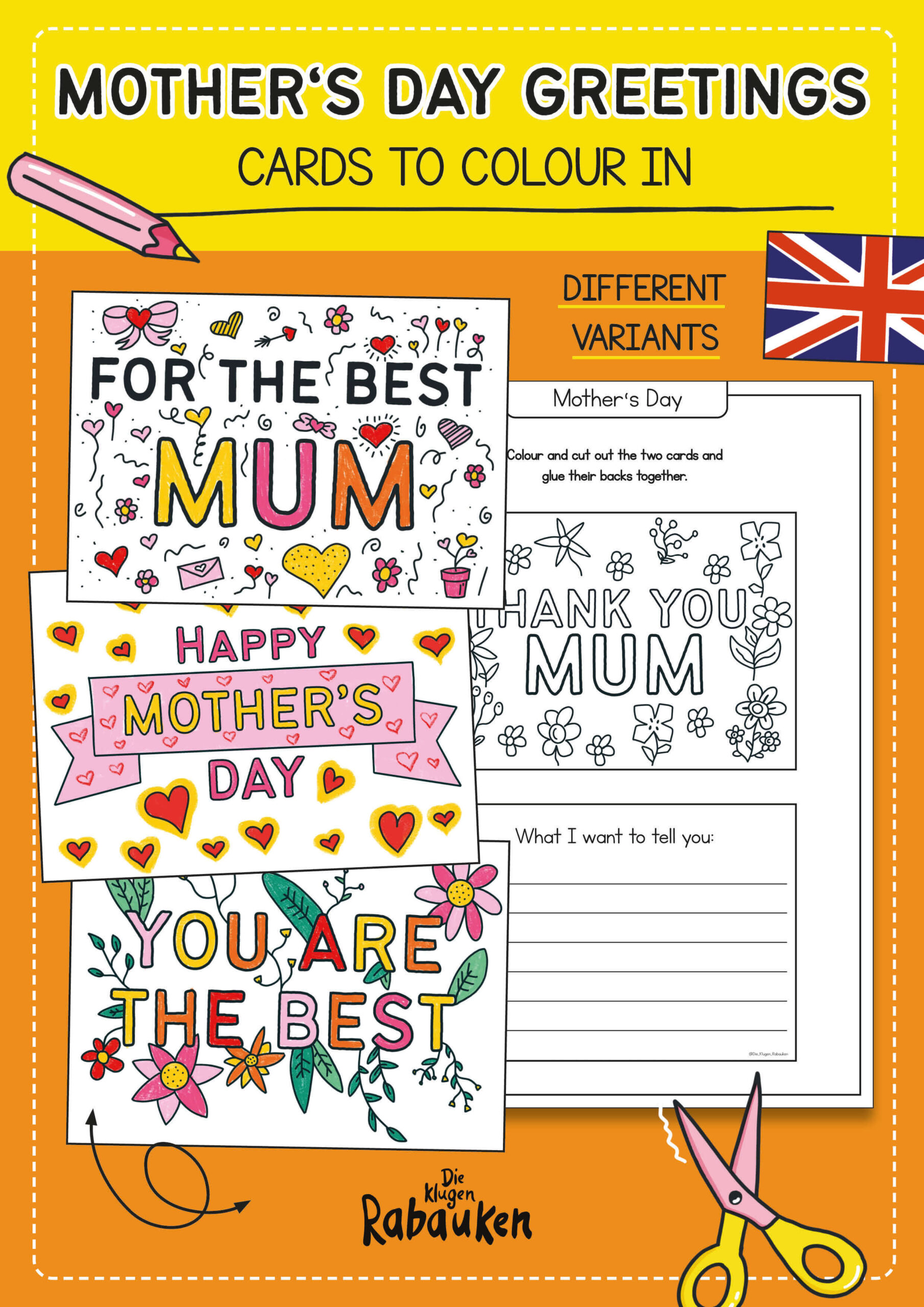 Mother’s Day Cards to Colour in – Muttertag Englisch Arbeitsblatt