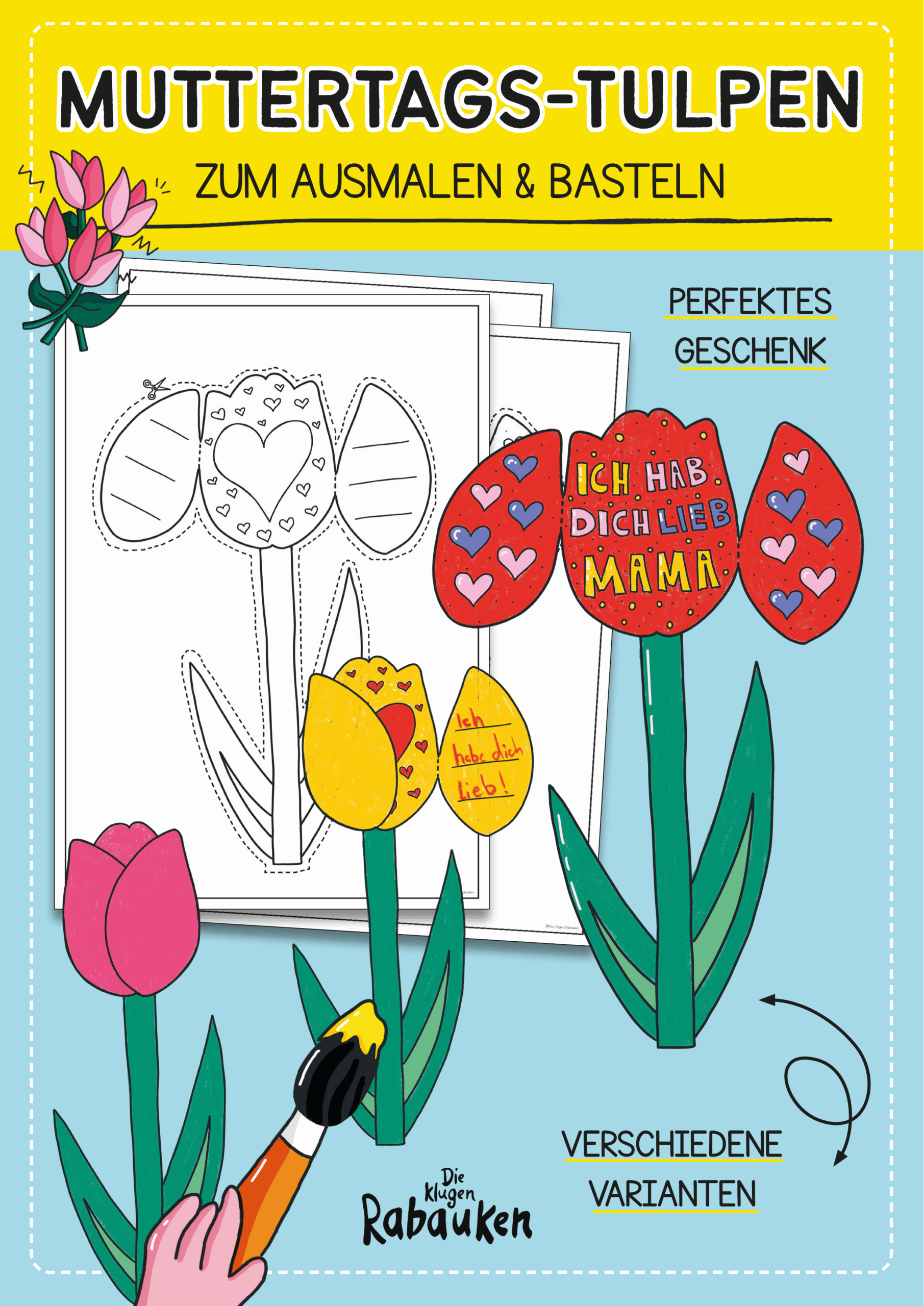 Muttertag Tulpen basteln – Ausmalbilder & Bastelvorlage für Kinder