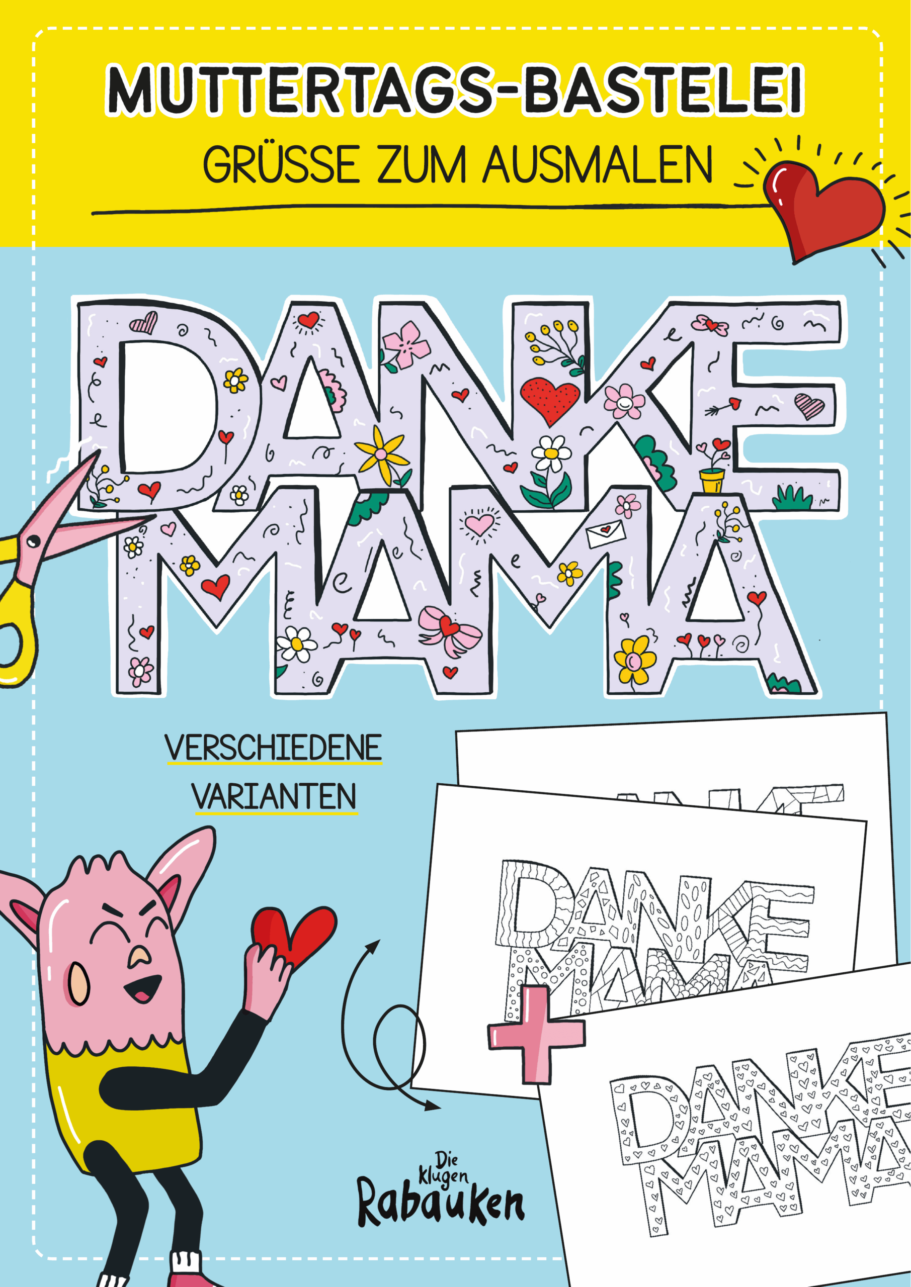 Muttertag Bastelvorlage – Ausmalbild Danke Mama