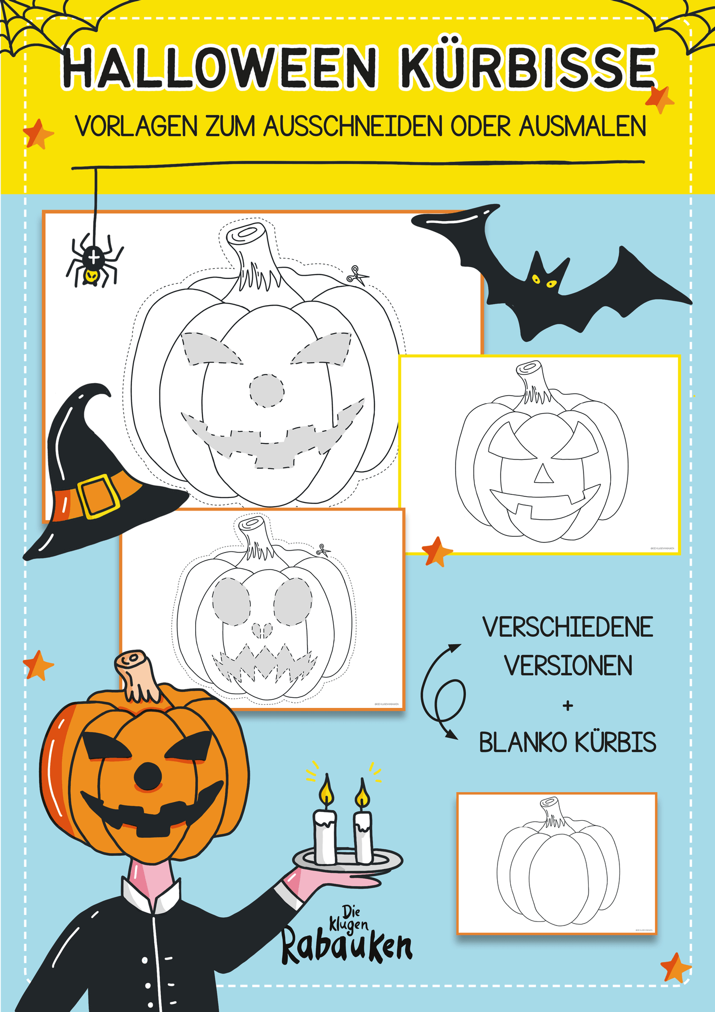 Halloween Kürbisse – Vorlagen zum Ausschneiden und Ausmalen