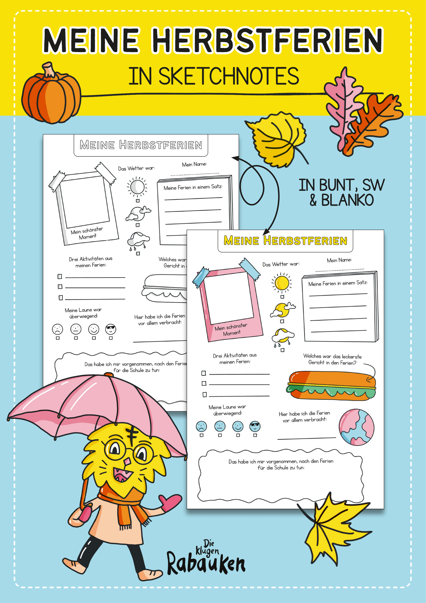 Meine Herbstferien – Sketchnotes Arbeitsblatt für die Grundschule