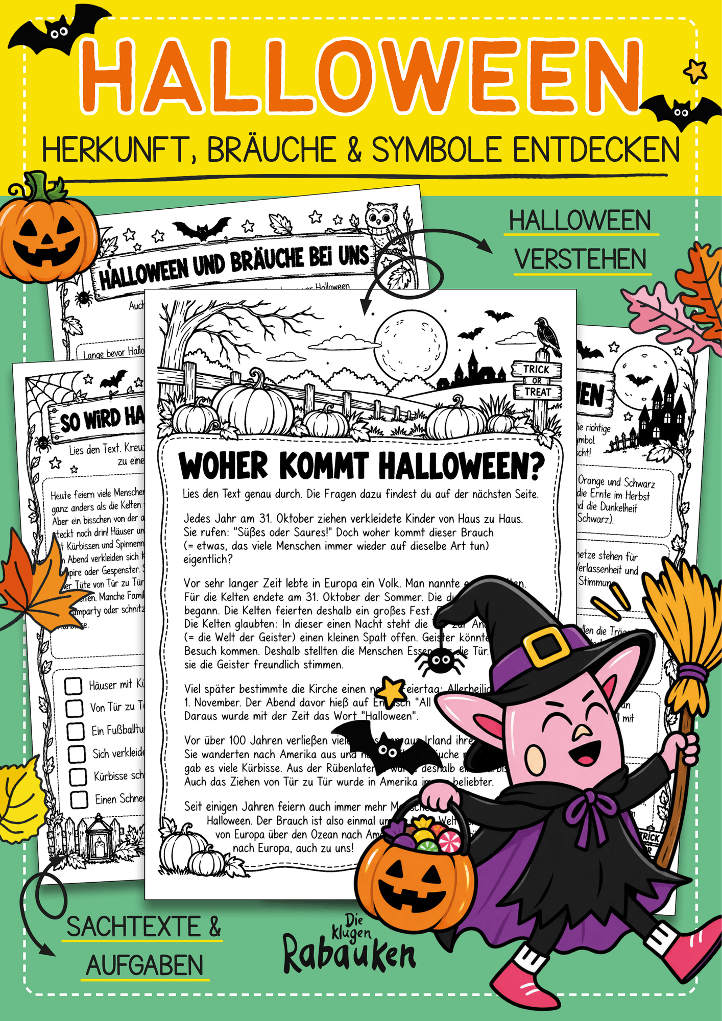 Herkunft von Halloween – Sachtexte und Aufgaben | Grundschule