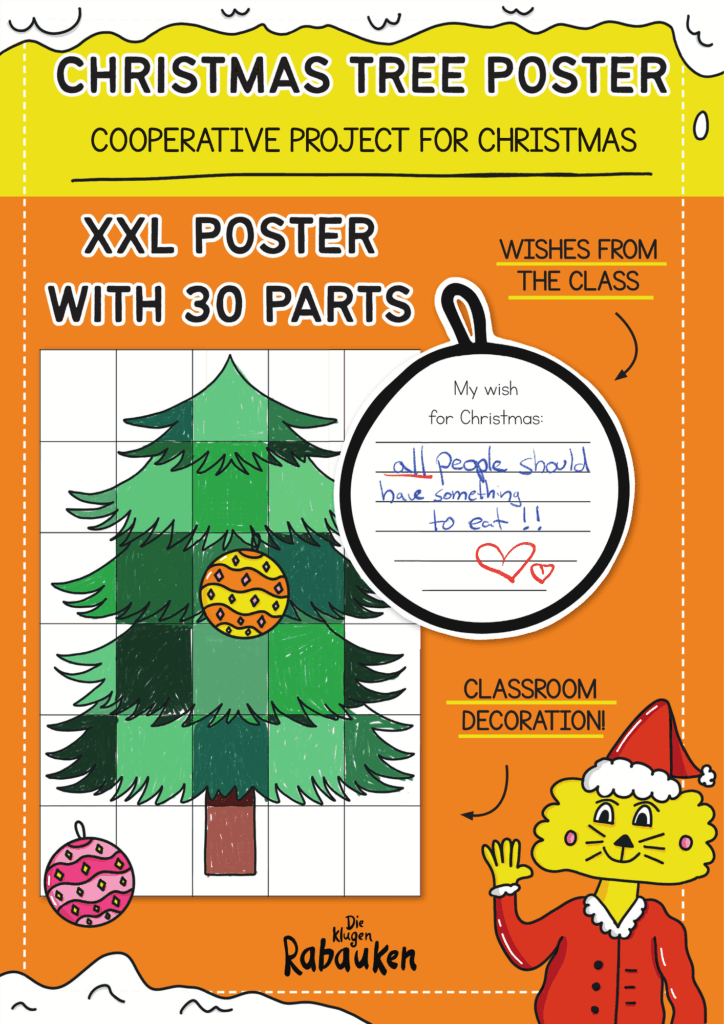 Christmas Tree Poster Cover – XXL Christmas Tree Poster für den Englischunterricht mit Wunschkugel „My wish for Christmas“