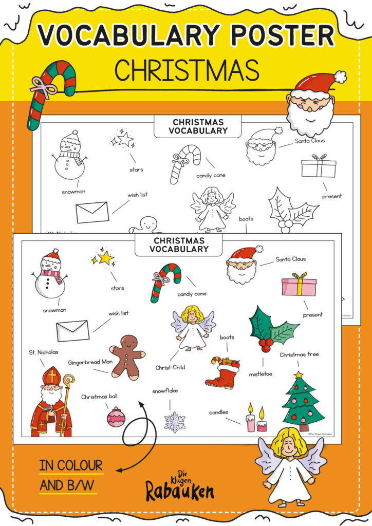 Christmas Vocabulary – Weihnachten Englisch Vokabeln mit Bildern für die Grundschule