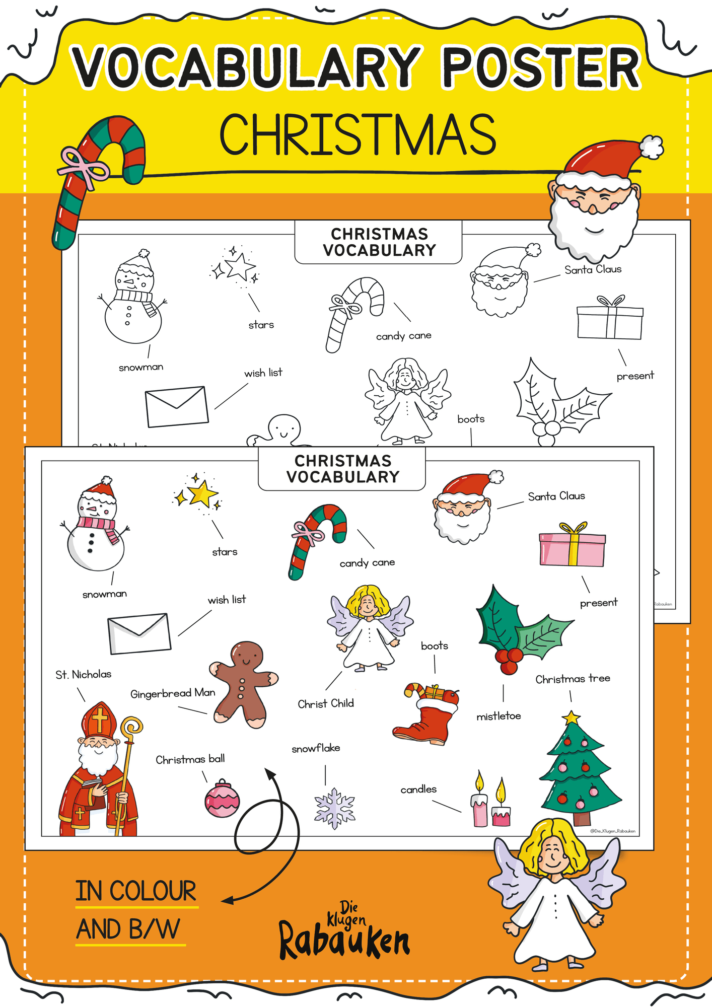 Christmas Vocabulary – Weihnachten Englisch Vokabeln mit Bildern für die Grundschule