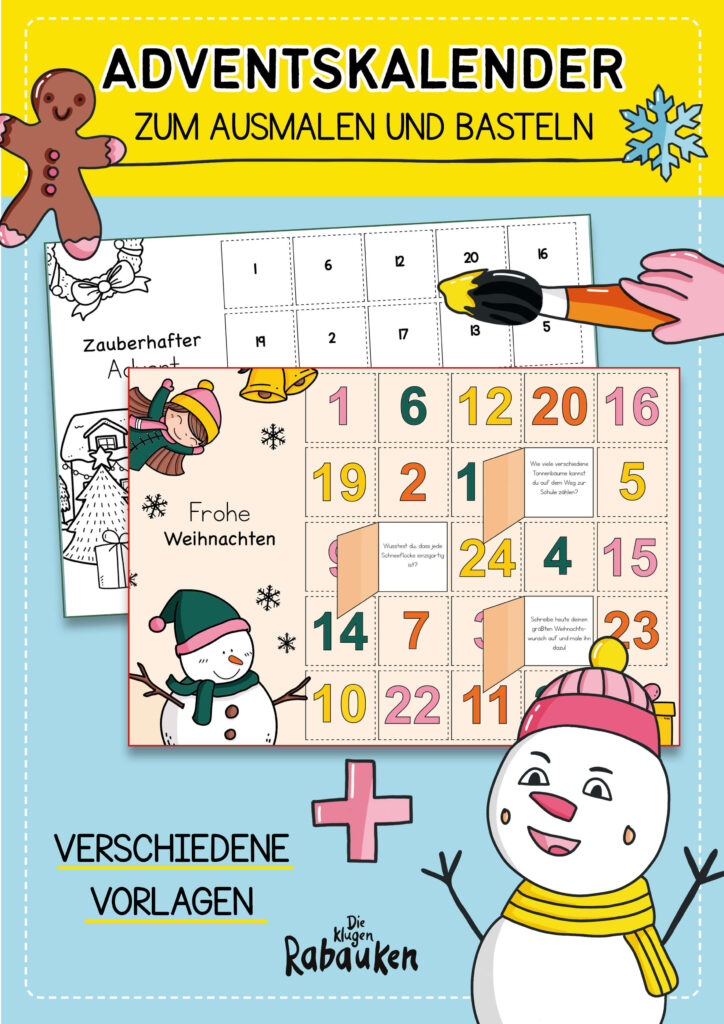 Adventskalender Cover – Adventskalender basteln mit 24 Türchen, kleinen Aufgaben und Vorlagen zum Ausmalen