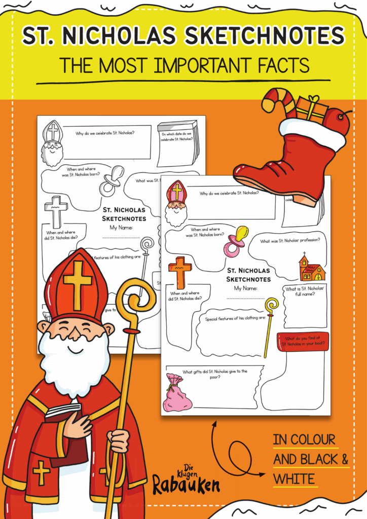 St. Nicholas Sketchnotes Cover – Nikolaus Englisch Arbeitsblatt für die Grundschule