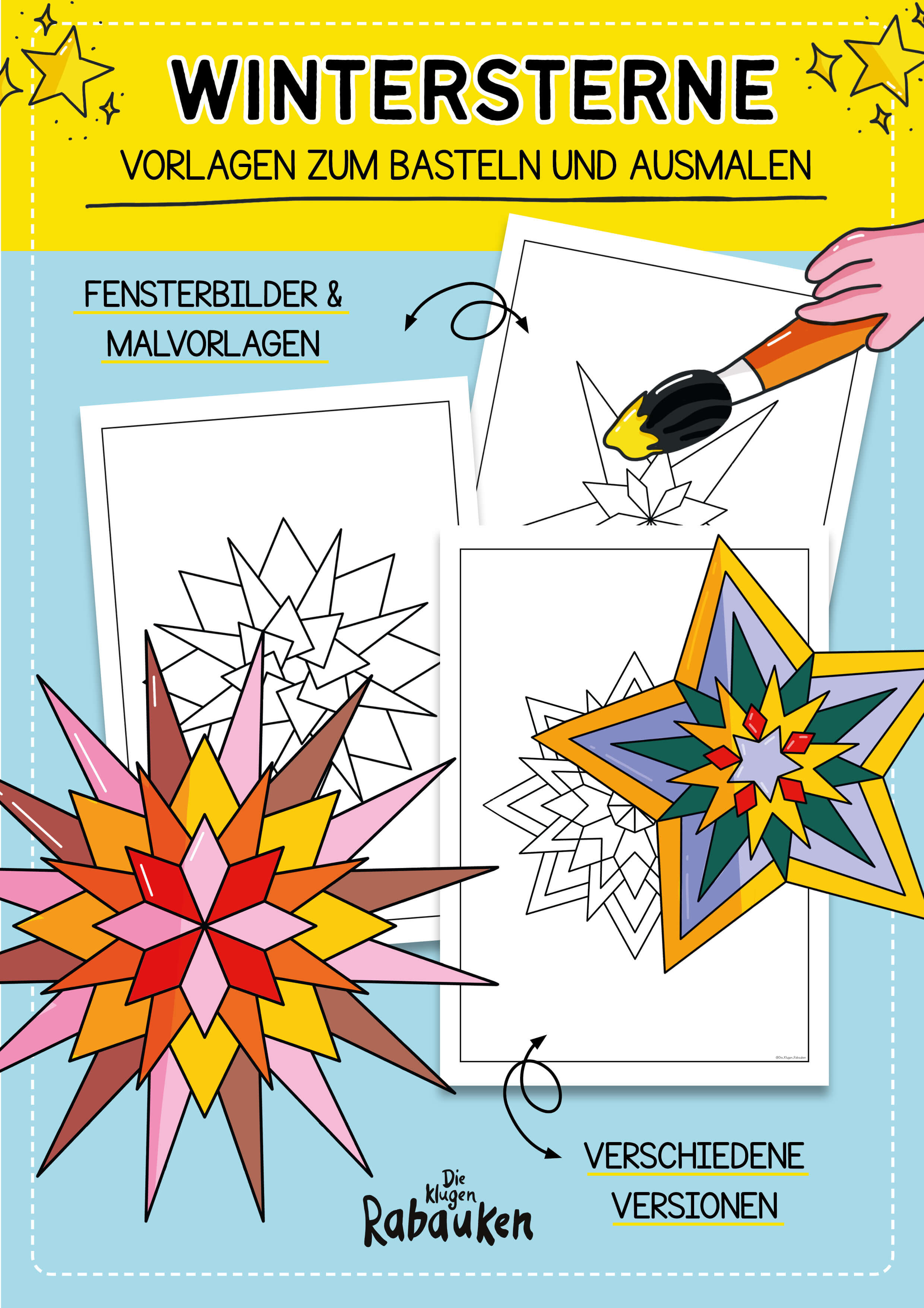 Sterne ausmalen: Wintersterne als Fensterbild und Malvorlage