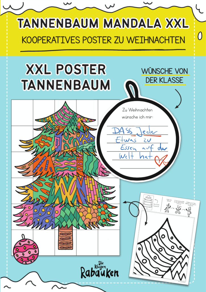 Tannenbaum Mandala Cover – XXL Poster zu Weihnachten mit bunten Mustern und Wunschkugel