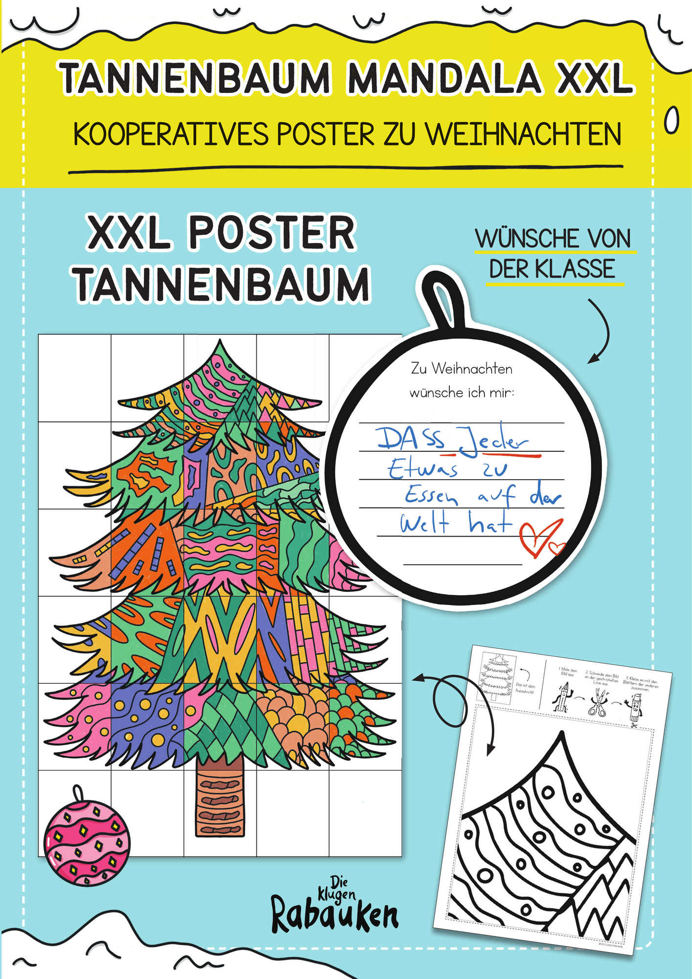 Tannenbaum Mandala Cover – XXL Poster zu Weihnachten mit bunten Mustern und Wunschkugel