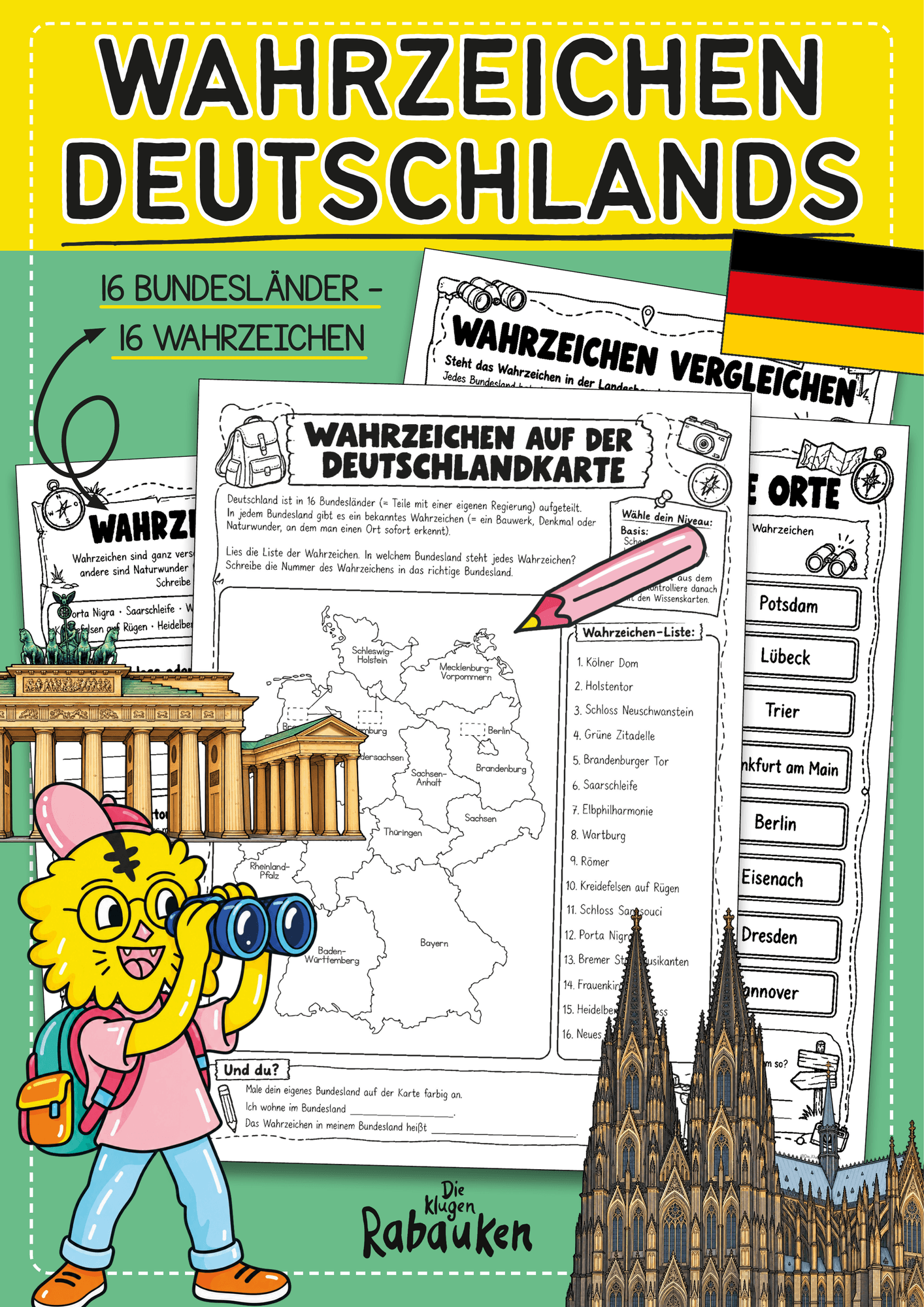 Wahrzeichen Deutschland Arbeitsblätter mit Wissenskarten