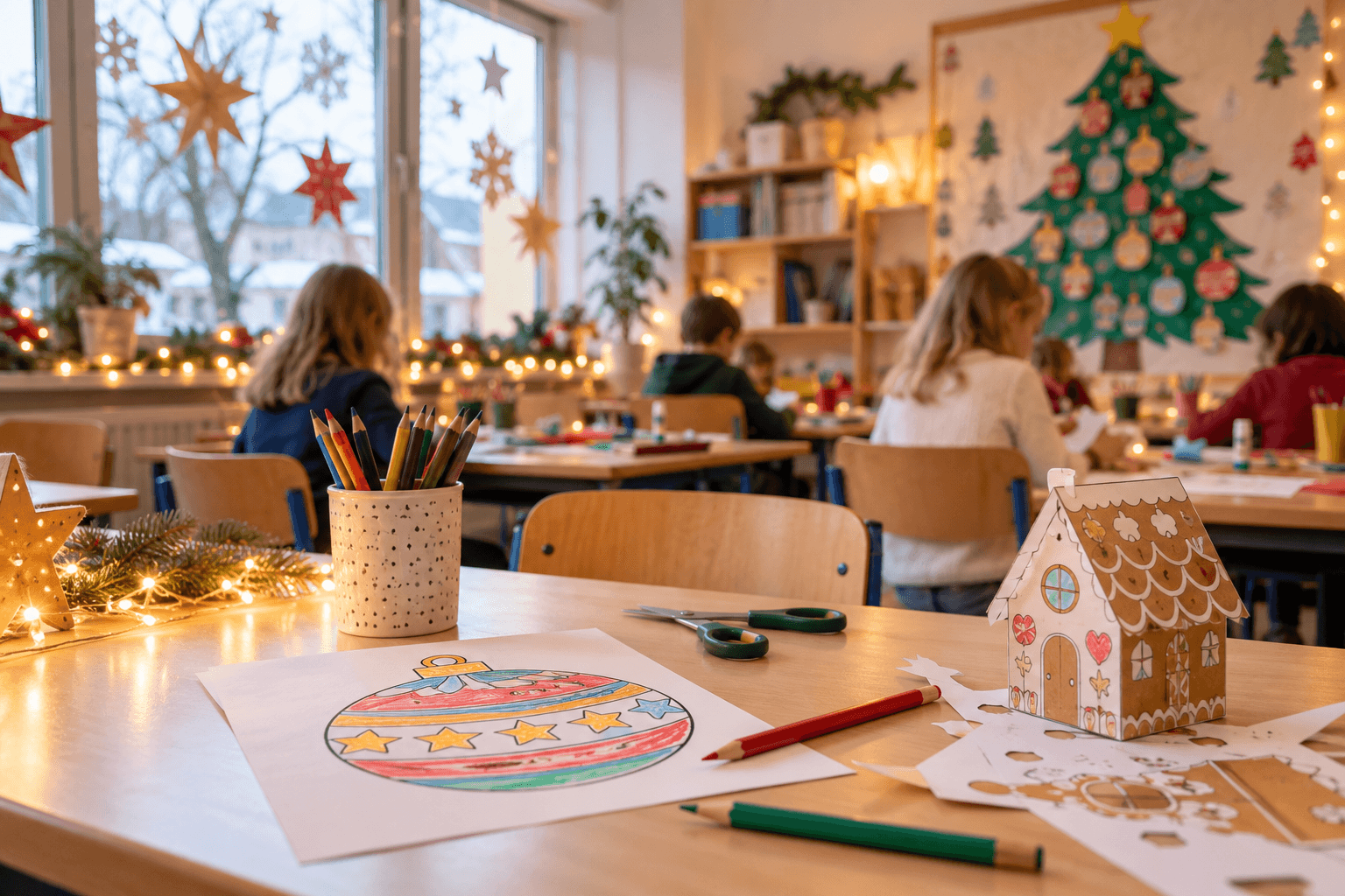 Weihnachten Unterrichtsmaterial mit Weihnachtsbasteln im Klassenzimmer