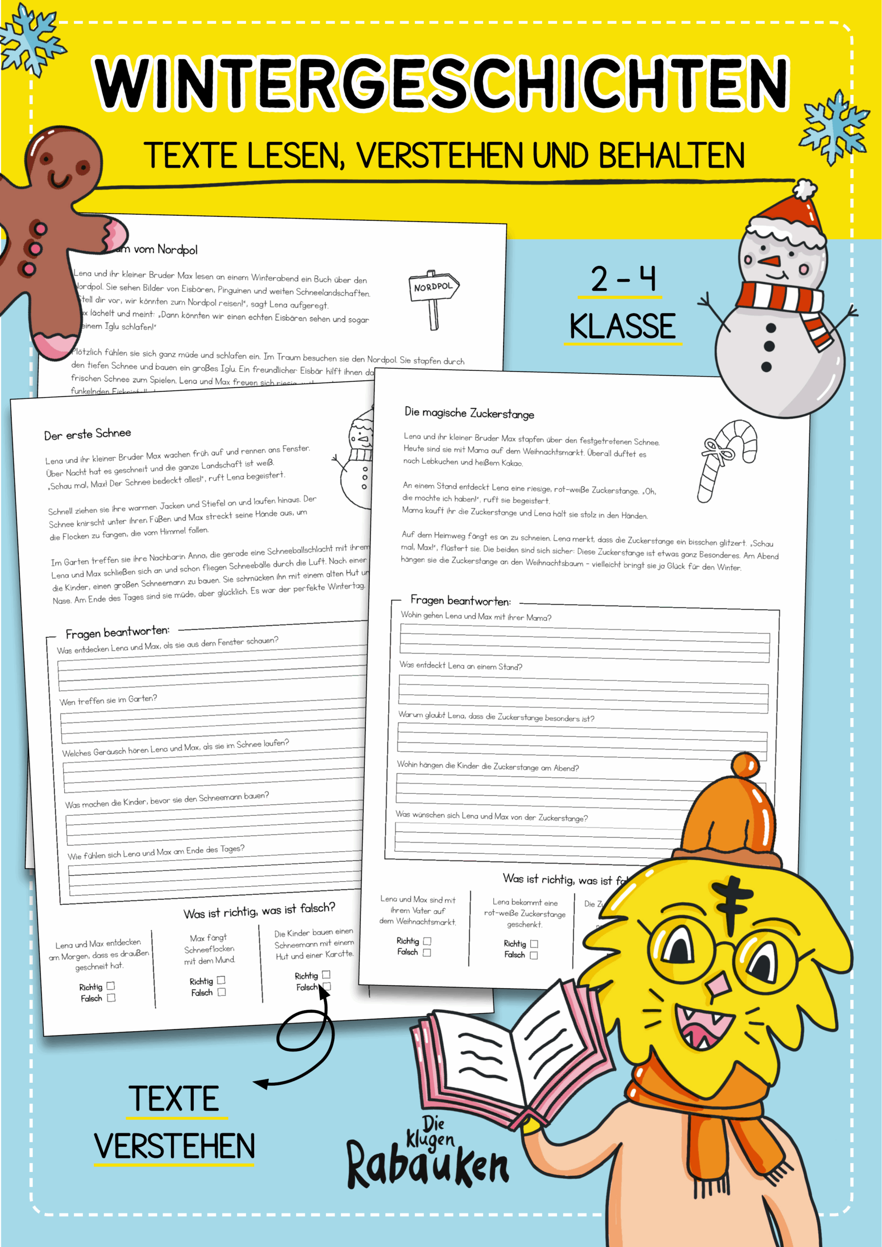 Wintergeschichten: Lesetexte mit Fragen für Klasse 2 bis 4