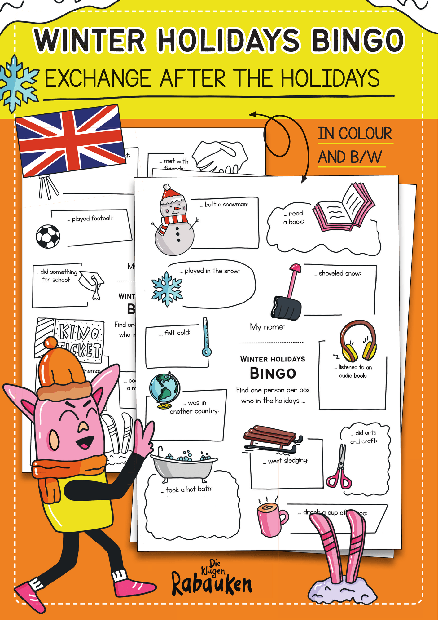 Winter Holidays Bingo Cover – Winter Holidays Bingo für den Englischunterricht in Farbe und Schwarz-Weiß